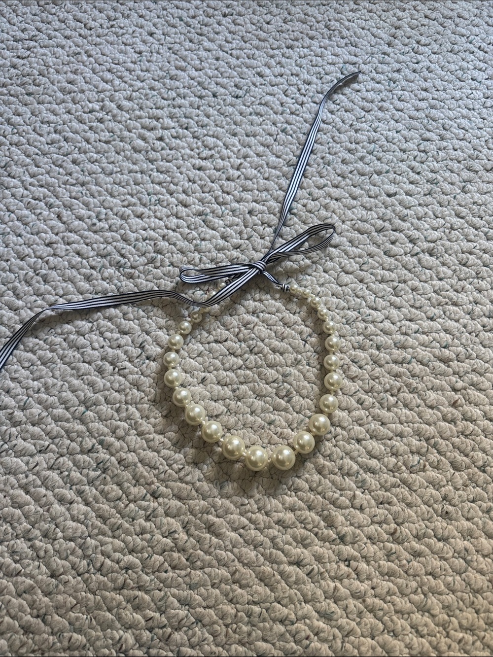 Pearl Bead Ribbon Tie Necklace